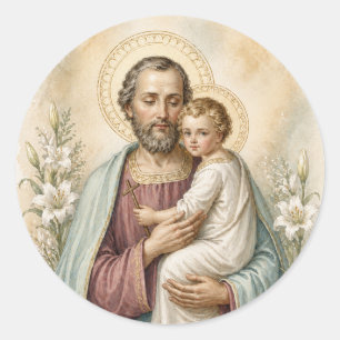 St Joseph Child Jesus Vintage Catholic Devotional Classic Round Sticker