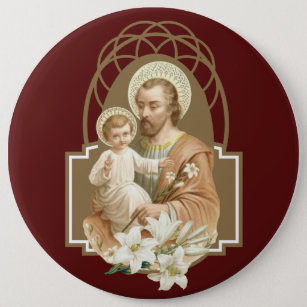 St. Joseph Child Jesus with Lily Religious  6 Cm Round Badge