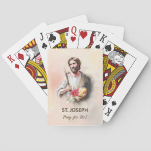 St. Joseph Feast Day Pray For Us Watercolor Playing Cards