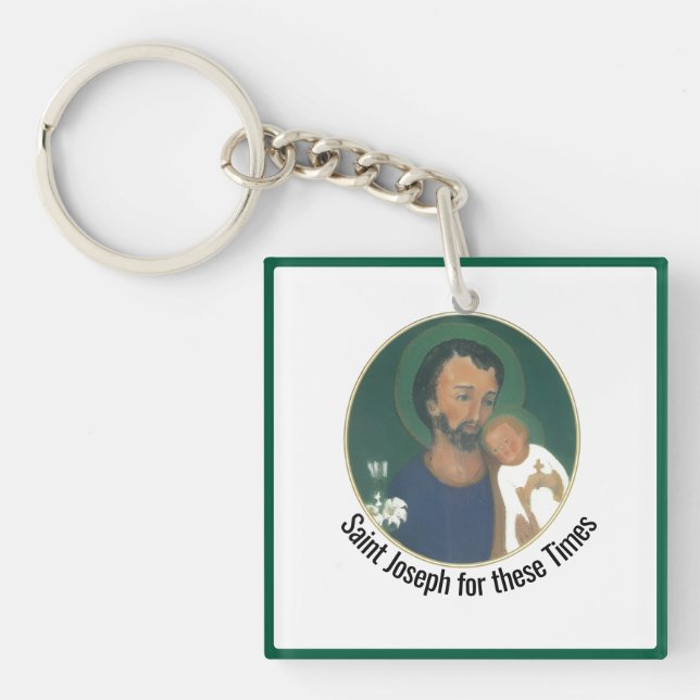 St. Joseph for these Times Flat Greeting Card Key Ring (Front)