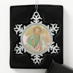 St. Joseph from a ‘Pilgrimage Card’ (Detail; B 01) Snowflake Pewter Christmas Ornament
