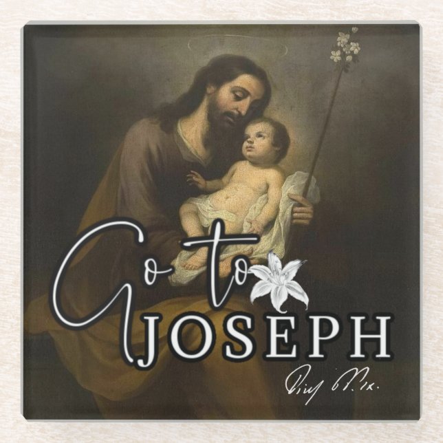 St. Joseph Jesus Catholic Prayer Religious Glass Coaster (Front)