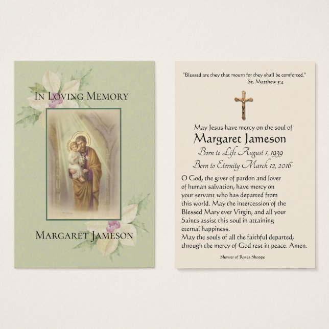 St. Joseph Jesus Funeral Memorial Holy Card - (Front & Back)
