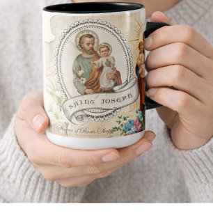 St. Joseph Jesus Vintage Catholic Prayer Memorare Two-Tone Coffee Mug