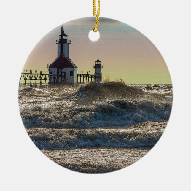 St Joseph Lighthouse Painterly Ceramic Tree Decoration (Front)