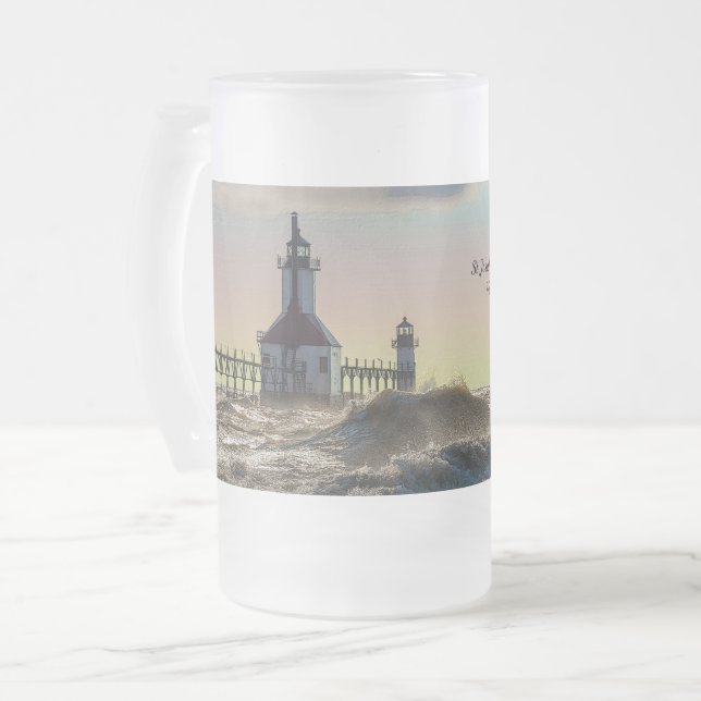St Joseph Lighthouse Painterly Frosted Mug (Front Left)