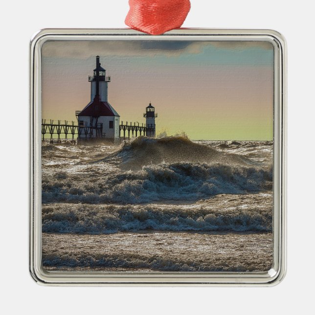 St Joseph Lighthouse Painterly Metal Tree Decoration (Front)