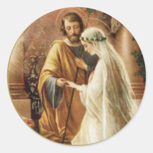 St. Joseph Mary Engagement Wedding Bride Groom Classic Round Sticker