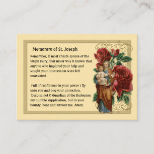 St. Joseph  Memorare Catholic Prayer Holy Card
