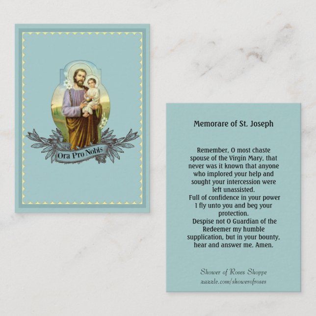 St. Joseph  Memorare Prayer Holy Card (Front/Back)