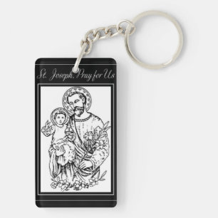 St. Joseph Pray for Us Black, White, Catholic Key Ring