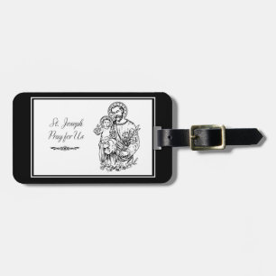 St. Joseph Pray for Us Black,  White, Catholic Luggage Tag