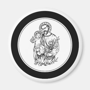 St. Joseph Pray for Us Black, White, Catholic Magnet