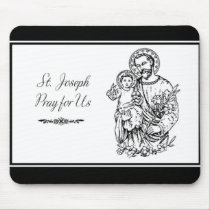 St. Joseph Pray for Us Black,  White, Catholic Mouse Mat