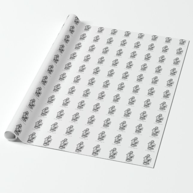 St. Joseph Pray for Us Black,  White, Catholic Wrapping Paper (Unrolled)