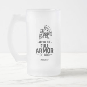 St Joseph Spiritual Armour, Christian Dad Gift Frosted Glass Beer Mug