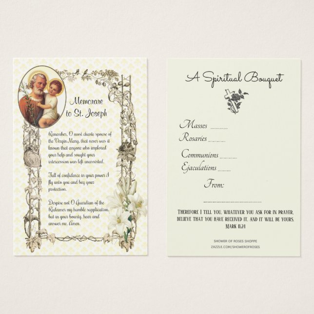 St. Joseph Spiritual Bouquet Prayer Holy Card (Front & Back)
