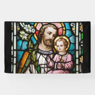 St. Joseph Stained Glass Religious Jesus Banner