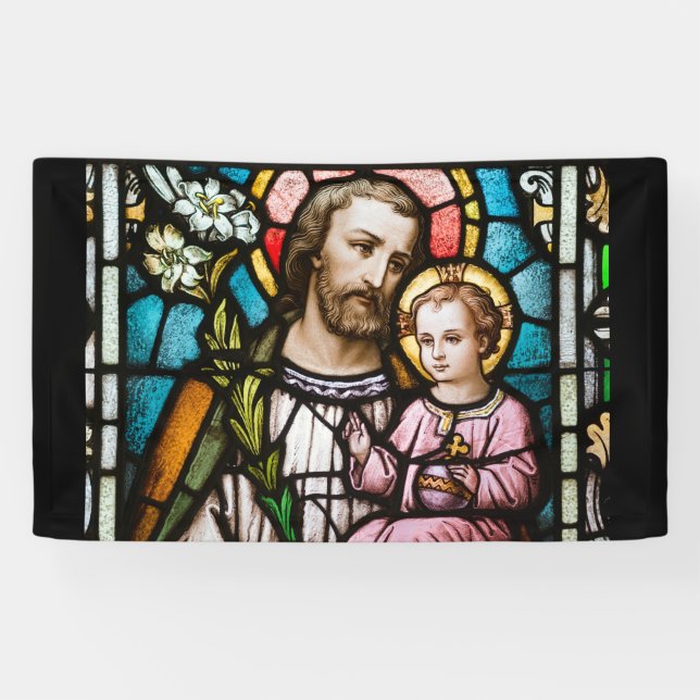 St. Joseph Stained Glass Religious Jesus Banner (Horizontal)