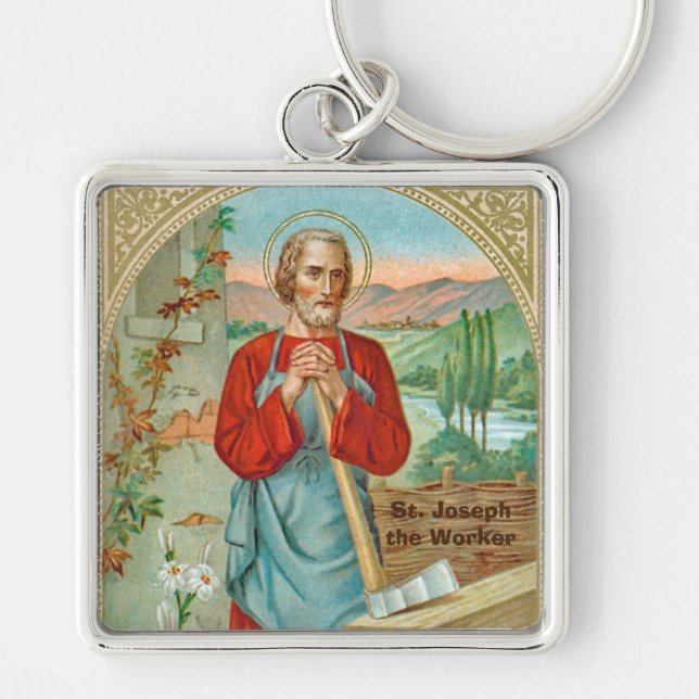 St. Joseph the Worker (BK 31) Square Metal Key Ring (Front)