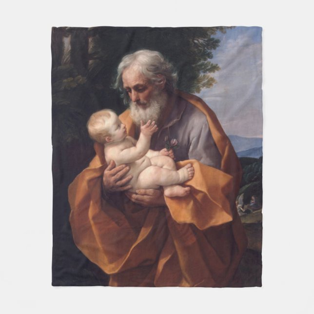 St. Joseph with Baby Jesus Religious Catholic Fleece Blanket (Front)