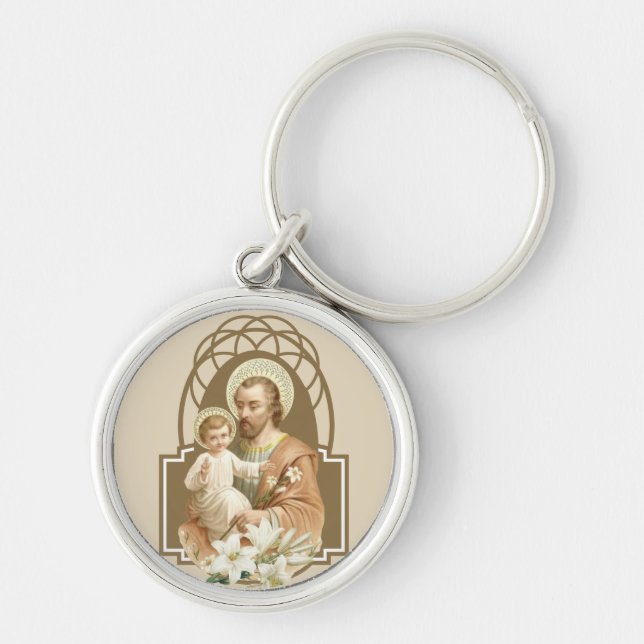 St. Joseph with Baby Jesus Religious Vintage Key Ring (Front)
