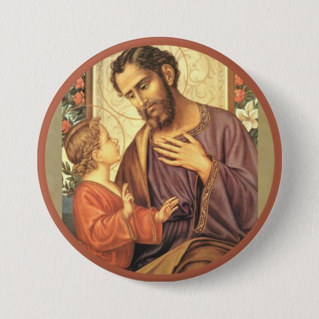 St. Joseph with Christ Child Jesus Roses 7.5 Cm Round Badge (Front)