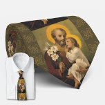 St. Joseph with the  Child Jesus Lily Tie<br><div class="desc">Beautiful traditional Catholic image of St. Joseph holding a lily and the Baby Jesus in his arms.</div>