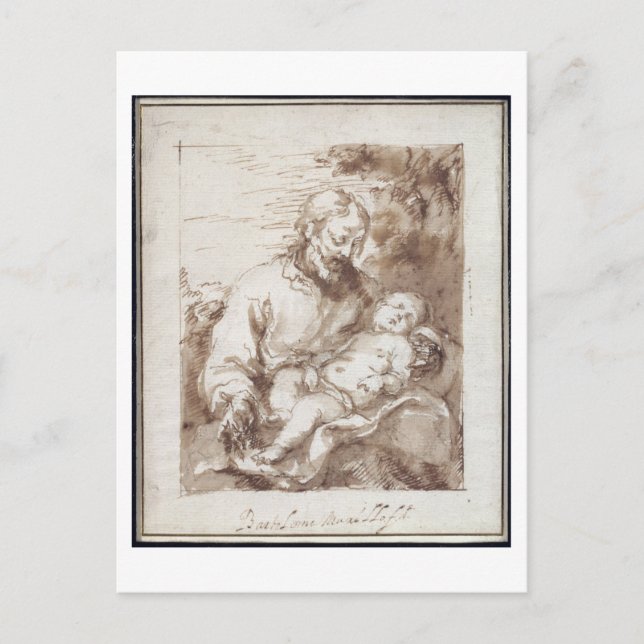 St. Joseph with the Sleeping Christ Child (pen & b Postcard (Front)