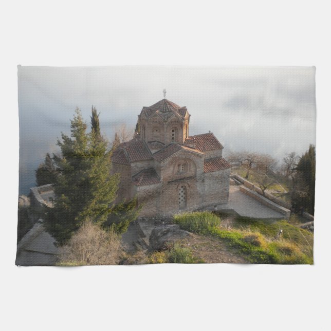 St. Jovan's Church on Lake Ohrid, Macedonia Tea Towel (Horizontal)