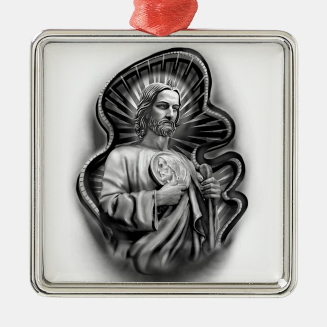 St.Jude, saint jude catholic ornament, christian Metal Tree Decoration (Front)