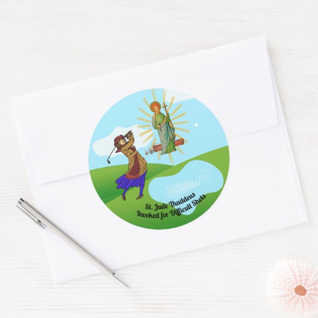 St. Jude Thaddeus & Intrepid Female Golfer Classic Round Sticker (Envelope)