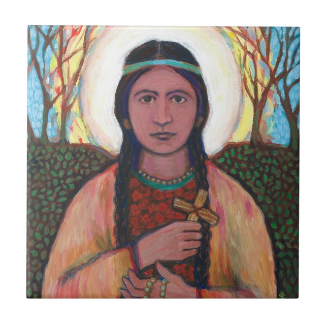 St Kateri Tekakwitha Ceramic Tile (4.25" x 4.25") (Front)