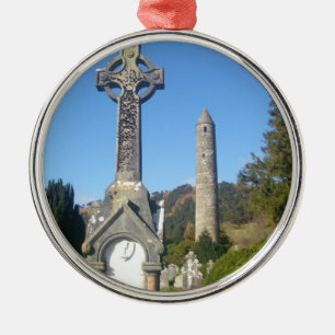 St Kevin's Cross and Round Tower Glendalough Metal Tree Decoration