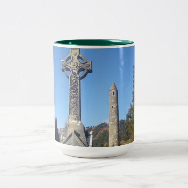 St Kevin's Cross and Round Tower Glendalough Two-Tone Coffee Mug (Center)