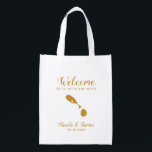 St. Kitts and Nevis Wedding Welcome Bag, Gold Tote<br><div class="desc">Wedding weekend welcome gift bag for out of town guests to your wedding,  featuring image of St. Kitts and Nevis,  with heart you may place at the precise location. Fill tote with your favourite goodies.</div>