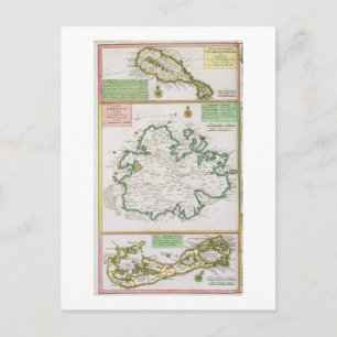 St. Kitts, Antigua and Bermuda, detail from a map Postcard