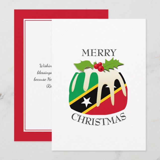 ST KITTS FLAG | Christmas Pudding | Festive Holiday Card (Front/Back)
