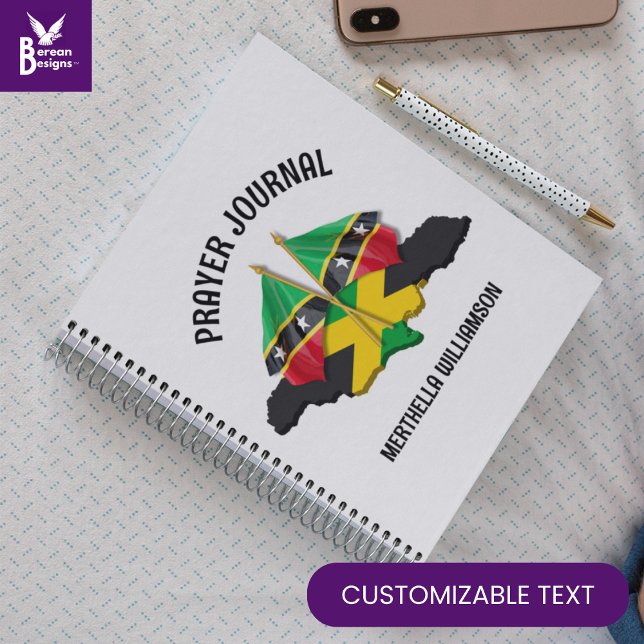 ST KITTS JAMAICA Personalised Prayer Journal (StylishJamaica/St Kitts flag prayer journal, celebrating dual heritage or mixed relationships.)