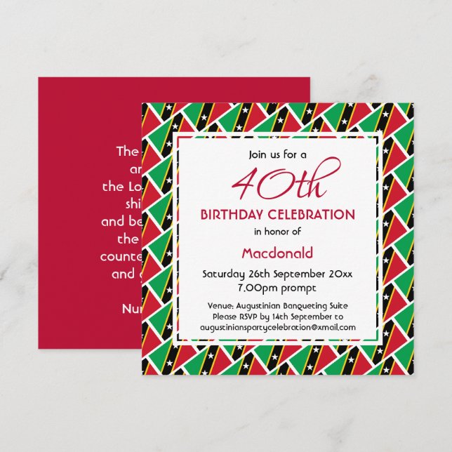 ST KITTS NEVIS FLAG Custom Birthday Celebration Invitation (Front/Back)