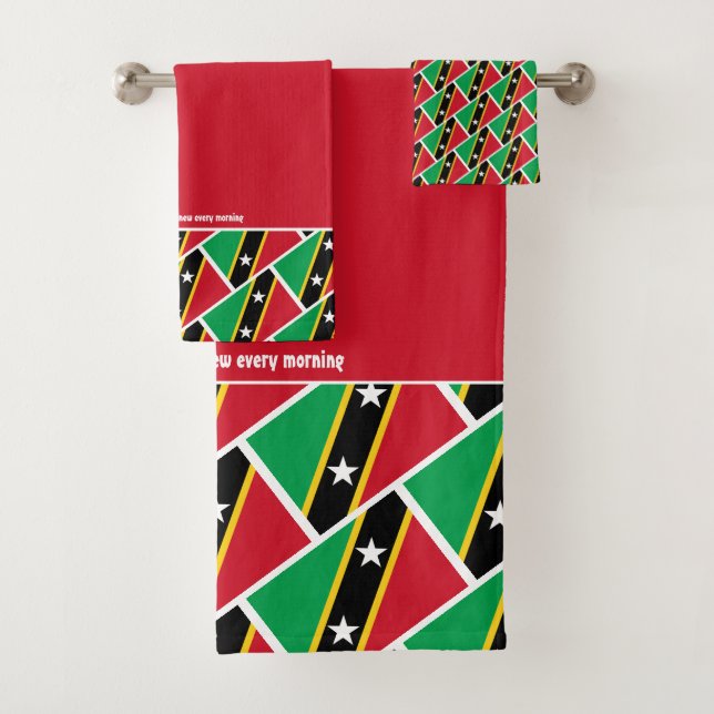 ST KITTS NEVIS FLAG Personalised Scripture RED Bath Towel Set (Insitu)