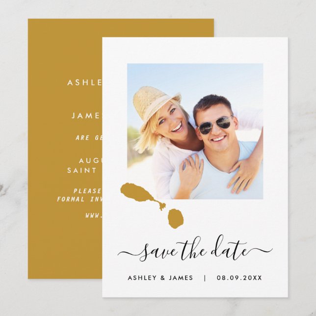 St. Kitts & Nevis Map Photo Wedding Save the Date (Front/Back)