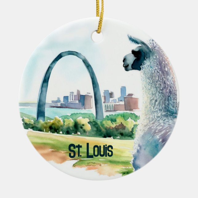 St. Louis Arch Llama Souvenir Ceramic Tree Decoration (Front)