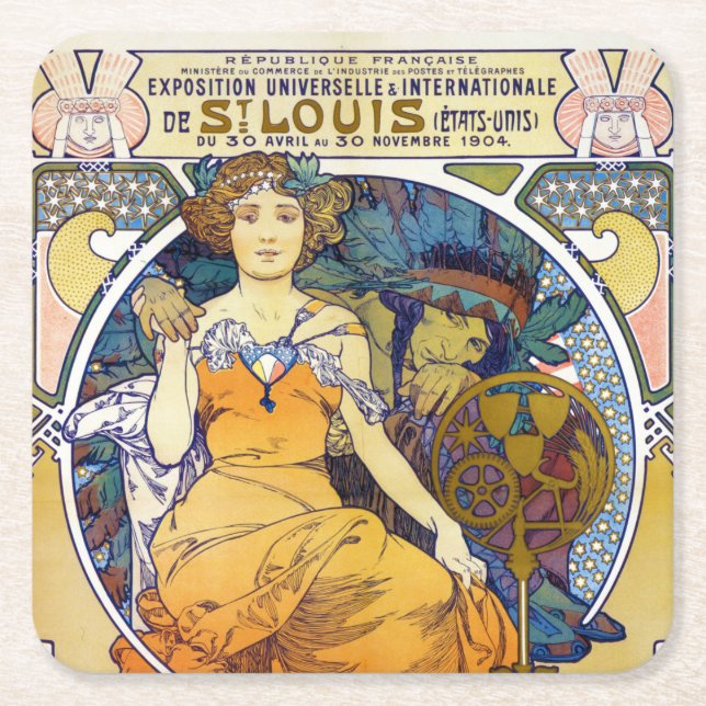 St. Louis Exhibition, Mucha Square Paper Coaster (Front)