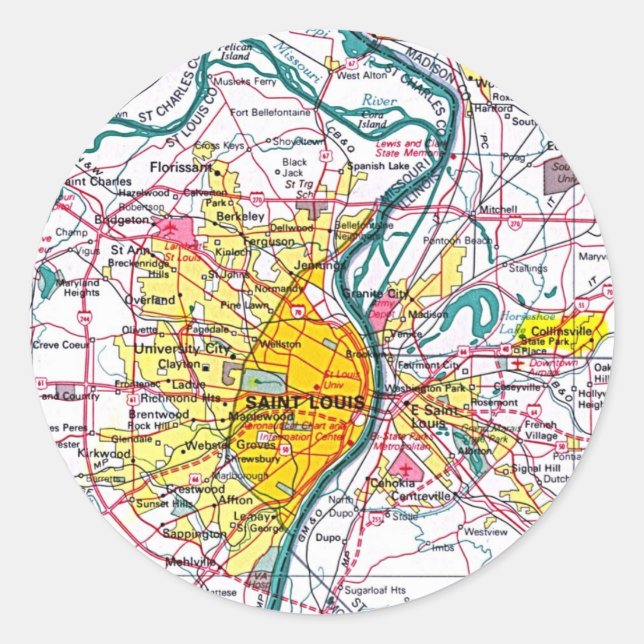 St Louis map Classic Round Sticker (Front)