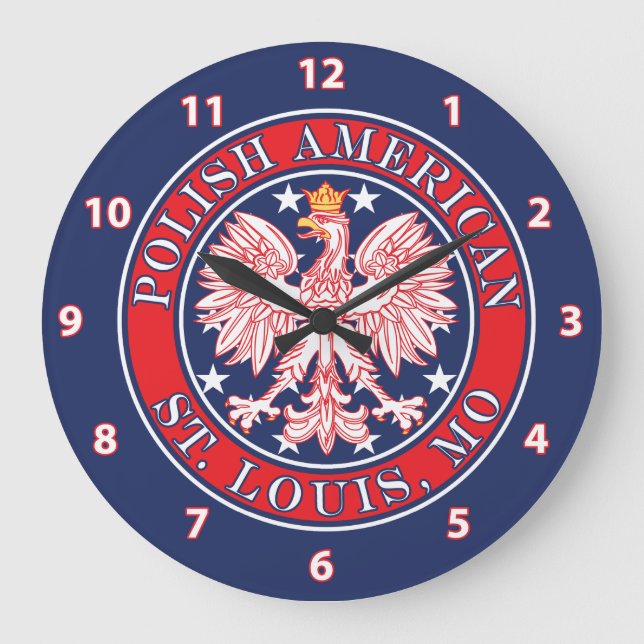 St. Louis Missouri Polish Eagle Large Clock (Front)