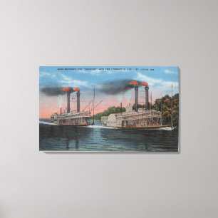 St. Louis, MO - View of Natchez & Robert E. Lee Canvas Print