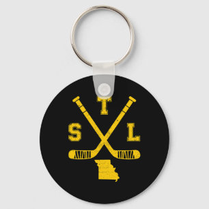 St. Louis Retro Funny Hockey Sticks State Outile S Key Ring