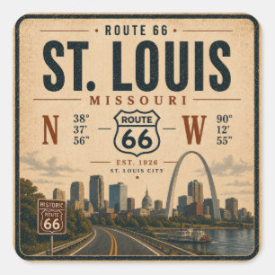 St Louis Route 66 Arch Coordinates Badge Square Sticker