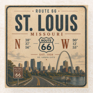 St Louis Route 66 Arch Coordinates Glass Barware Coaster